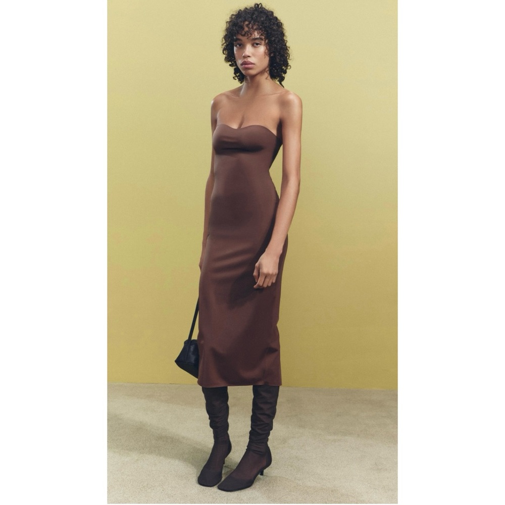 Zara Elegant Brown Seamless Strapless Dress